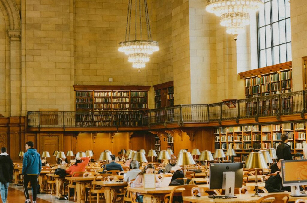 Quiet library reading room filled with books, inviting exploration and discovery